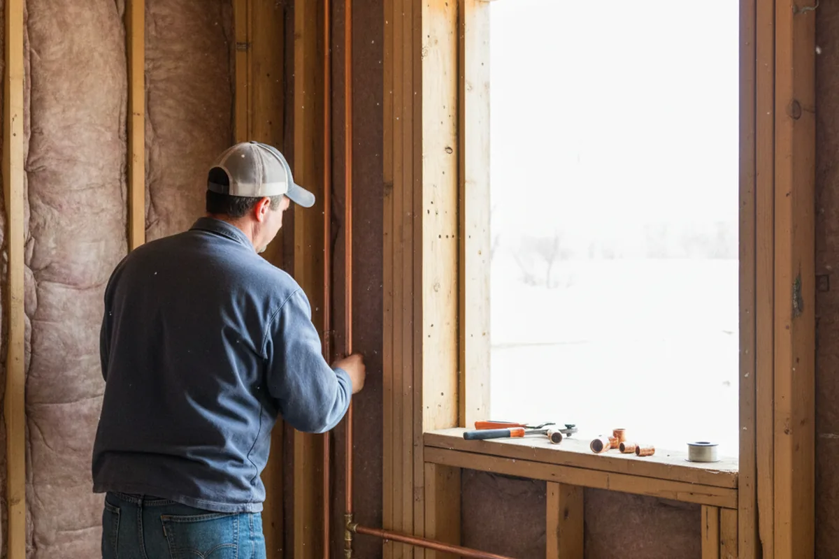 Licensed plumber running new copper supply lines in a Franklin Grove home