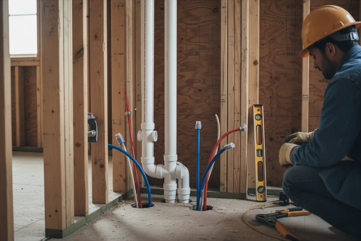 Drain and supply rough-in during Sump Pump Repair in Franklin Grove