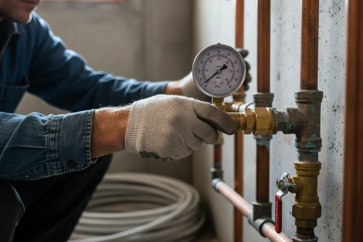 Pressure testing a repaired line during Water Line Repair in Franklin Grove